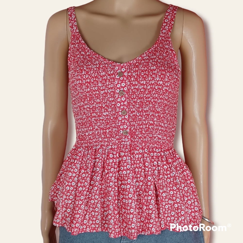 Japna Red with White Flowers Tank Top